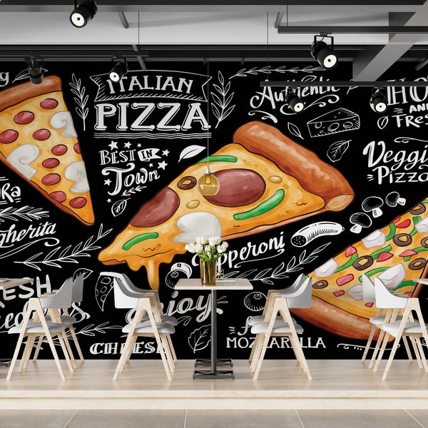 Pizza Restaurant Wallpaper , Pizza Fast Food Peel and Stick Wallpaper , Customizable Pizza Fast Food Cafe Removable Wallpaper