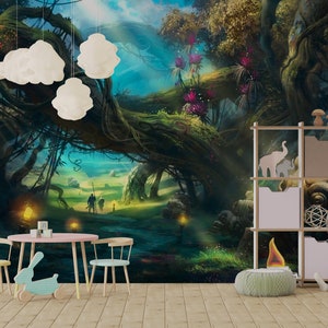 Adventure Forest Wall Decor , Forest Design for Children Mural Room , Nursery Room Forest Wall Mural , Adventure Forest Removable Wallpaper