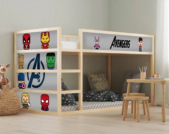 Super Heroes IKEA Kura Bed Children&#39;s Decal for Kids , Avengers Bed Decal , Children&#39;s Room Avengers Decal , Super Heroes Kids Bed Sticker