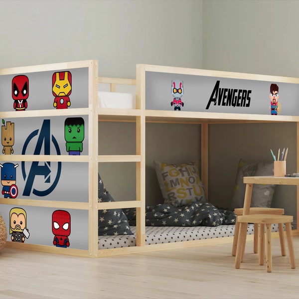 Stickers lit super héros IKEA Kura pour enfants, Sticker lit Avengers, Sticker Avengers pour chambre d'enfant, Sticker lit enfant super héros