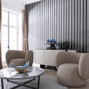 Minimal Stripe Removable Wallpaper , Stripe Black and Gray Self Adhesive Wallpaper , Living Room Mural , Modern Wallpaper , Peel and Stick