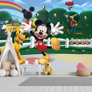 Micky Maus Peel and Stick Kinderzimmer Tapete, Micky Maus Tapete für Kinder, Fun Kinderzimmer Tapete, Micky Maus und Hunde Tapete
