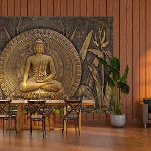 Carta da parati Buddha - Carta da parati Hindu Decor Peel and Stick - Adesivo da parete Buddha in 3D - Murale indù rimovibile per ufficio