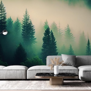 Papier peint forêts de pins brumeux, papier peint forêt verte et arbres, papier peint tropical, papier peint paysage forestier, papier peint paysage forestier