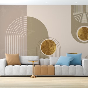 Geometric Mural: Boho Abstract Peel and Stick Wallpaper