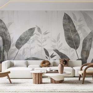 Soft Tropical Leaves Wallpaper , Green Leaves Wallpaper , Tree Leaves Wallpaper , Tropical Forest Leaves Wallpaper , Living Room Mural