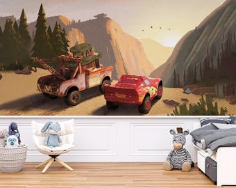 Lightning Mcqueen Themed Kids Room Wallpaper , Mcqueen Wallpaper , Peel and Stick Kids Wallpaper , Car Wallpaper , Baby Gifts