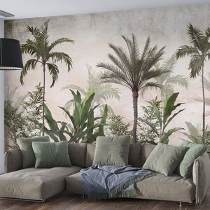 Tropical Forest Wallpaper: Green Trees Mural, Removable Wallpaper