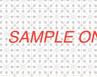 Op de afbeelding: Een zwart-wit rasterpatroon met een herhalend cirkelontwerp. De tekst "SAMPLE ONLY" is in rood in het midden van het raster gedrukt.