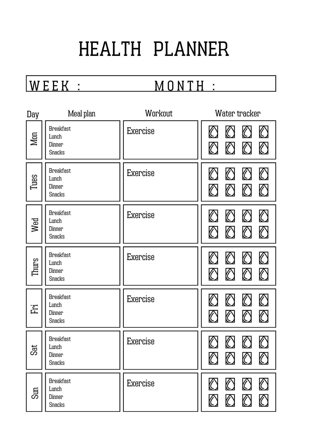 Daily Health Planner Printable: Meal, Workout, Water Tracker (PDF & PNG ...