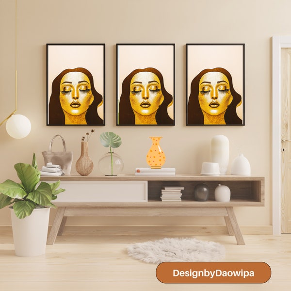 Abstract Woman Face Wallart,Face Artwork,Modern Home Art,Gold and White,Woman Art Print,Digital Art,Abstract Face,Living Room Wall Art