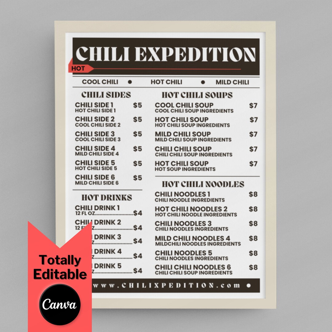 Editable Restaurant Menu Template Printable Price List to Edit in Canva ...