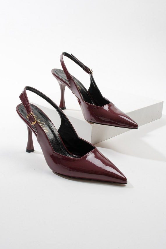 Bordeaux Patent Leather High Heels Shoes patent Leather Handmade Pointed Toe Shoes Etsy Canada