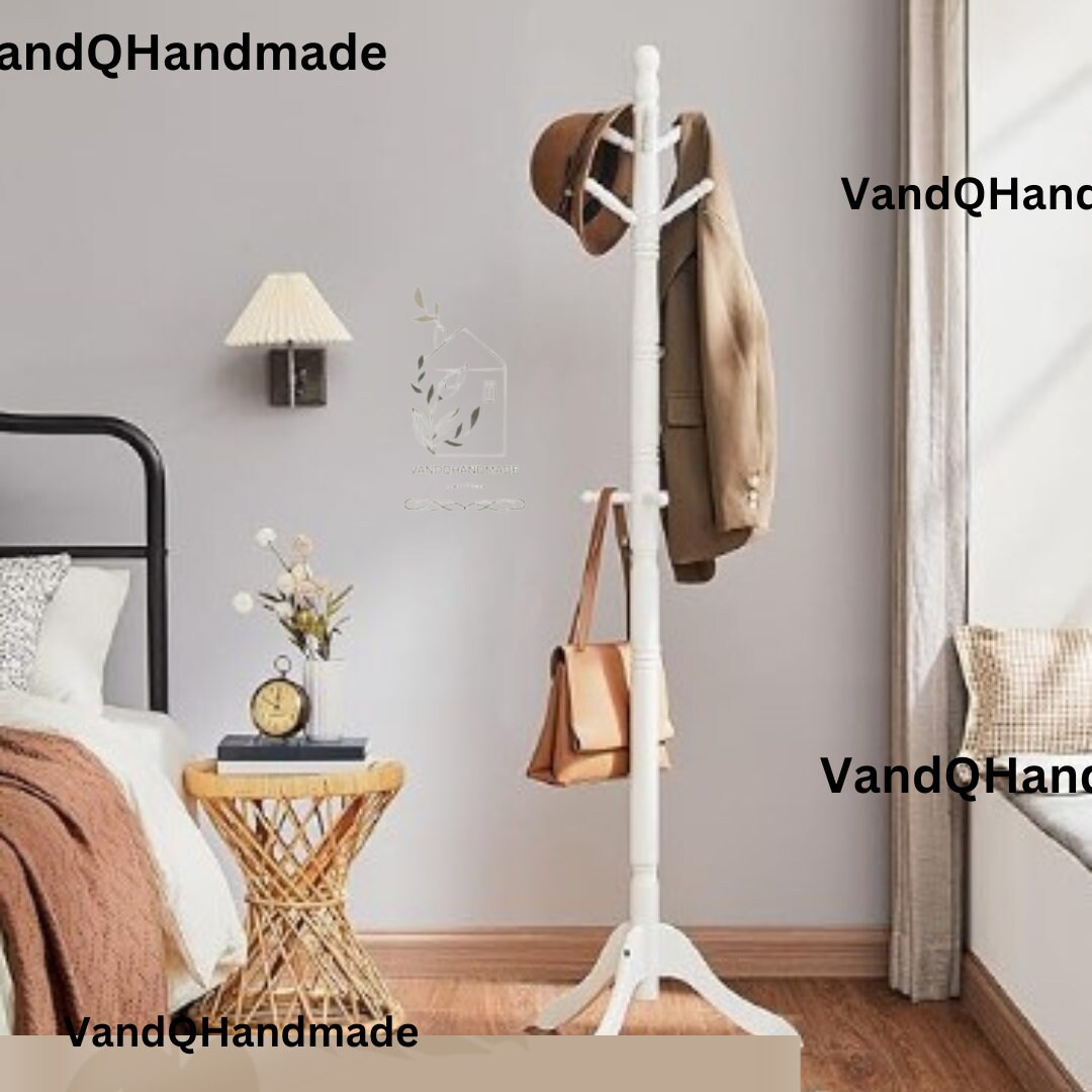 Coat Rack Freestanding Coat Tree Stand With 8 Hooks, 79" Heavy Duty Premium Ash Wood Coat Hanger Stand, Floor Standing Clothes Coat Rack Stand For
