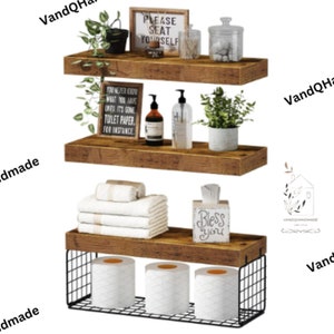 Set Of 3 Wood Bathroom Shelf | Wall Shelves | Floating Shelves | Rustic Shelves | Bathroom Shelves | Hanging Shelf | Storage Shelves
