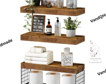 Set Of 3 Wood Bathroom Shelf | Wall Shelves | Floating Shelves | Rustic Shelves | Bathroom Shelves | Hanging Shelf | Storage Shelves