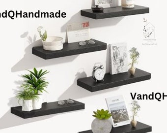 Set of 5 Rustic Paulownia Wood Floating Shelves: Farmhouse Decor