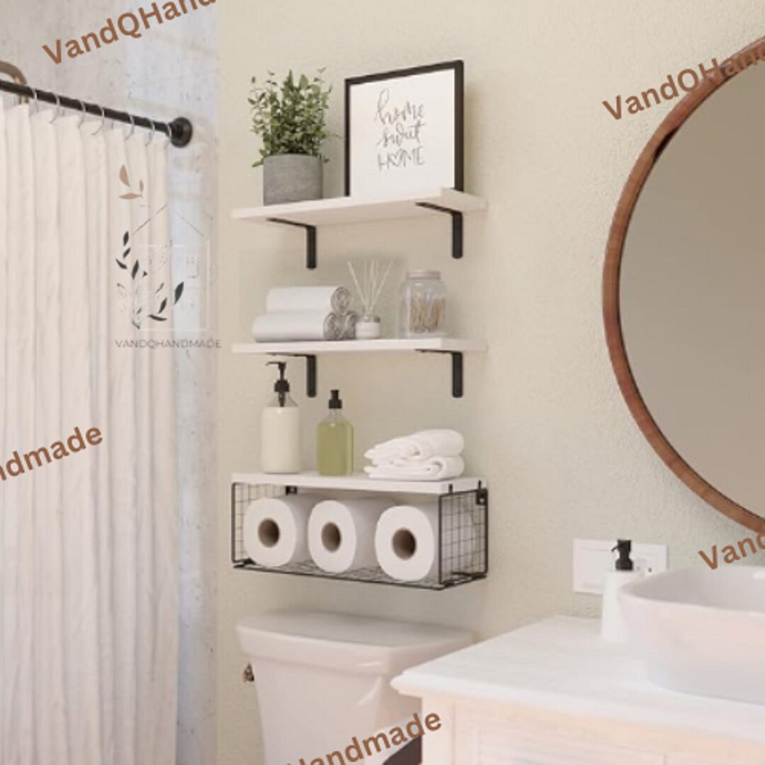 Set of 3 Bathroom Shelves | Bathroom Organizer | Toilet Paper Holder ...