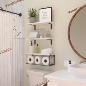 Set Of 3 Bathroom Shelves | Bathroom Organizer | Toilet Paper Holder | Wooden Shelves | Bathroom Storage | Wall Shelves | Kitchen Shelves