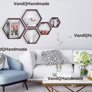 Set of 5 Wood Hexagonal Shelves | Rustic Wall Shelves | Floating Shelves | Wood Shelf | Display Shelves | Bathroom Shelves | Hexagon Shelves