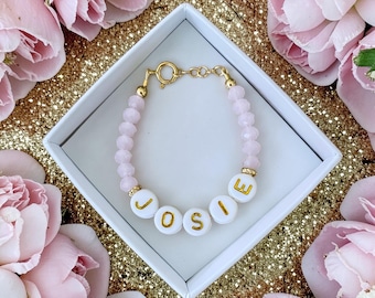 Custom Baby Name Bracelet| Personalized Jewelry for Toddler Girl| Baby Shower Gift| First Birthday Gift | Pink Beaded Toddler Bracelet