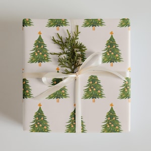 Golden Evergreen Magic Wrapping Paper Sheets (Set of 3) - Modern Christmas Tree Pattern | Premium Matte Gift Wrap for Holidays & Christmas
