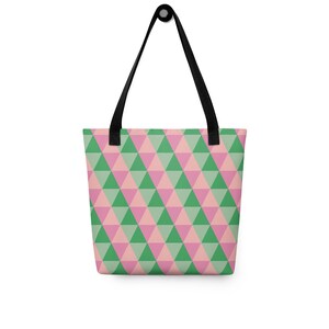 fourre-tout Glimmer & Hex - Triangles géométriques modernes roses et verts | Sac de tous les jours durable pour l'épicerie ou les livres | Cadeau pour professeur
