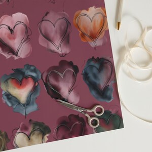 Inkblot Hearts Wrapping Paper Sheets (Set of 3) | Colorful Modern Heart Design | Premium Matte Gift Wrap for Valentine&#39;s Day & Anniversaries