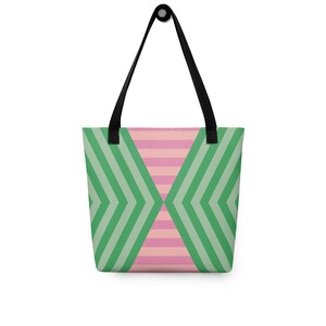 Cabas Glimmer & Hex - Géométrique X #2 rose et vert audacieux | Sac de tous les jours durable pour l'épicerie et les livres | Cadeau mignon pour professeur
