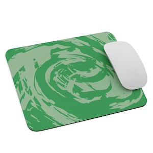 Puede incluir: Alfombrilla de ratón con diseño abstracto de espiral verde y blanco. La alfombrilla de ratón está hecha de un material suave y antideslizante y es perfecta para usar con un ratón de ordenador.