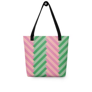 Cabas Glimmer & Hex - Chevrons roses et verts classiques #1 | Sac de tous les jours durable pour l'épicerie et les livres | Cadeau mignon pour professeur