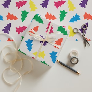 Rainbow Holiday Wrapping Paper Sheets (3) - Festive Multicolor Christmas Tree | Matte Finish | Modern Gift Wrap for Holidays & Birthdays