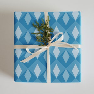 Fogli di carta da regalo Nimbus Blue (3) - Carta da regalo moderna con motivo geometrico blu contemporaneo a diamante / finitura opaca / per feste e compleanni