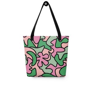 Cabas Glimmer & Hex - Mosaïque abstraite rose et verte amusante #1 | Sac de tous les jours durable pour l'épicerie et les livres | Cadeau mignon pour professeur