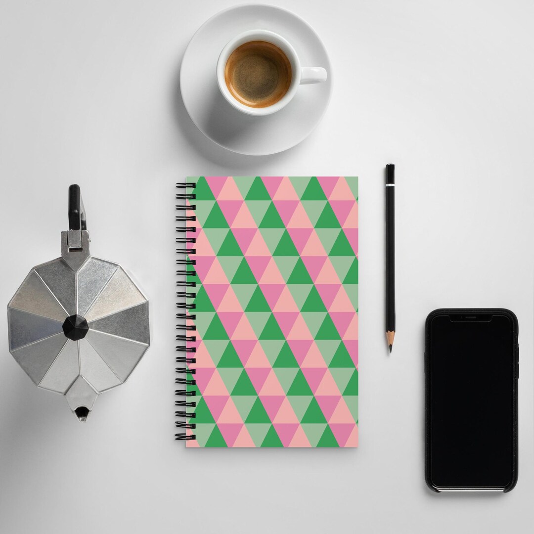 Mini Triangle Notebook Glimmer & Hex Spiral Notebook - Modern Pink and Green Geometric ...