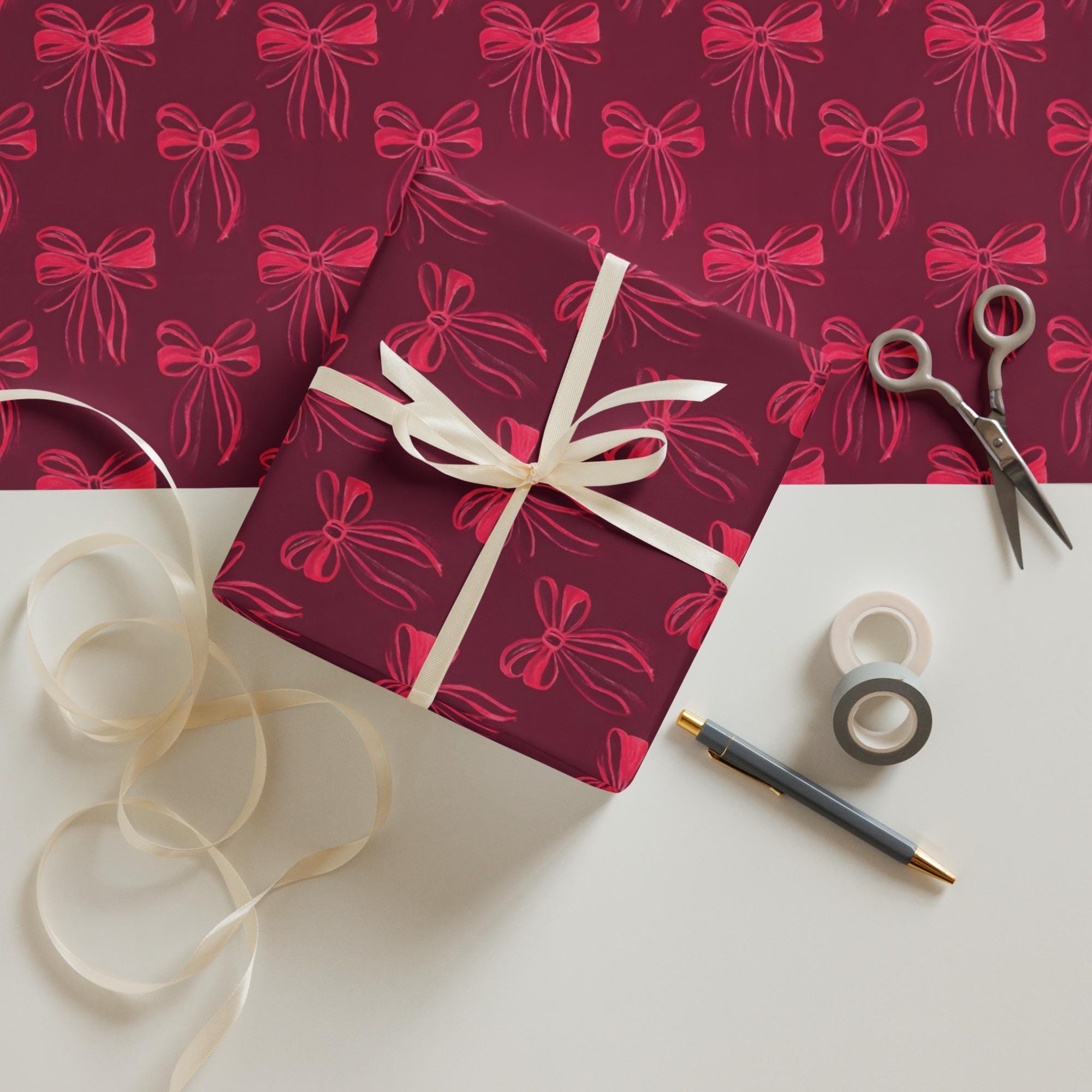 Wrapping Red Riboon Scarlet Ribbons Wrapping Paper Sheets (set of 3) - Modern Red Ribbon ...