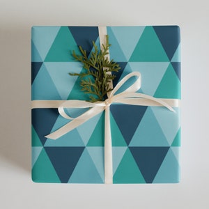Teal Tidepool Wrapping Paper Sheets (3) - Modern Blue and Teal Geometric Triangles | Matte Finish | Chic Gift Wrap for Holidays & Birthdays