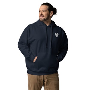 Navy Blue Hoodie - Embroidered White GeoHeart Design | Soft Minimalist Sweatshirt | Modern Triangle Heart | Unique Gift Idea