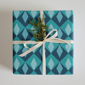 Teal Tidepool Wrapping Paper Sheets (3) - Contemporary Blue and Teal Geometric Diamonds | Matte Finish | Gift Wrap for Holidays & Birthdays