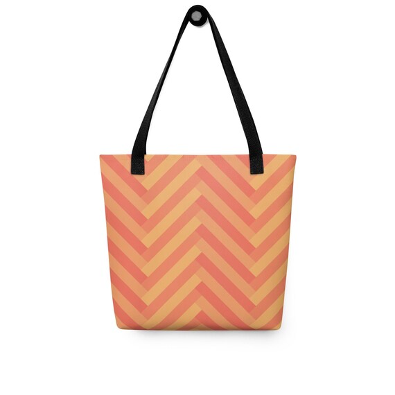 Peach Perfect Tote Bag - Classic Orange Herringbone Design  display picture 1