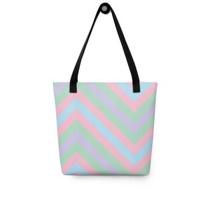 fourre-tout lunatique au pays des merveilles - Zig-Zag original rose pastel pourpre bleu | Sac de tous les jours durable pour l'épicerie et les livres | Cadeau mignon pour professeur