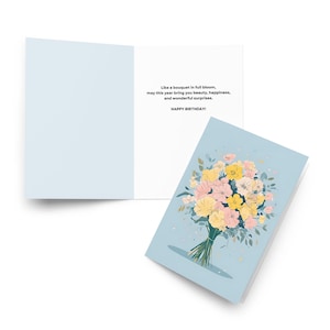 de voeux de fleurs d'anniversaire d'anniversaire | Bouquet de fleurs pastel | Carte d'anniversaire moderne pour amis, famille et collègues | Papeterie cadeau élégante