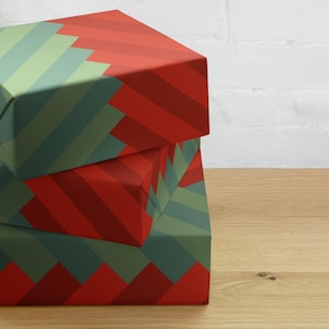 Fogli di carta da regalo natalizia Holly (set da 3) - Classico rosso e verde a spina di pesce n. 1 / Carta da regalo opaca di alta qualità per Natale e compleanni