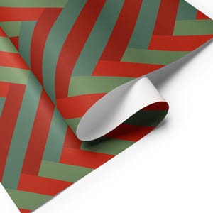 Fogli di carta da regalo natalizia Holly (set da 3) - Classico rosso e verde a spina di pesce n. 2 / Carta da regalo opaca di alta qualità per Natale e compleanni