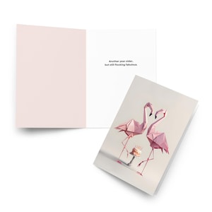 Beflockt fabelhafte Grußkarte | Einzigartige Origami-inspirierte Flamingos | Moderne Geburtstagskarte für Freunde & Familie | Feier-Briefpapier