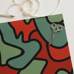 Fogli di carta da regalo natalizia Holly (set da 3) - Divertente mosaico astratto rosso e verde / Carta da regalo opaca di alta qualità per Natale e compleanni