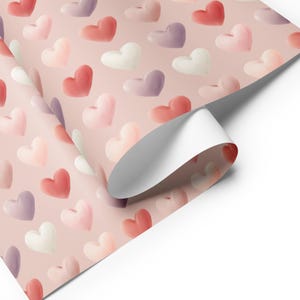 A Touch of Blush Wrapping Paper Sheets (Set of 3) | Modern Pink Heart Design | Premium Matte Gift Wrap for Valentine&#39;s Day & Anniversaries