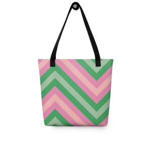 fourre-tout Glimmer & Hex - Design tendance en zigzag rose et vert | Sac de tous les jours durable pour l'épicerie et les livres | Cadeau mignon pour professeur