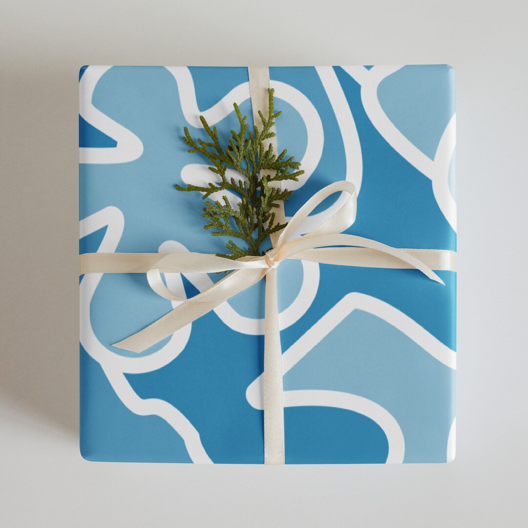 Nimbus Blue Wrapping Paper Sheets (3) - Fun Blue and White Abstract ...