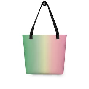 Cabas Glimmer & Hex - Dégradé de rose chic, jaune, vert #2 | Sac de tous les jours durable pour l'épicerie et les livres | Cadeau mignon pour professeur